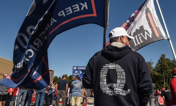 A person wears a QAnon sweatshirt during a pro-Trump rally on Staten Island this month.