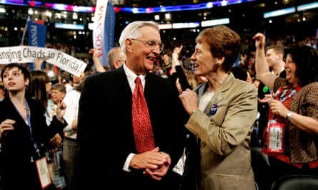 Mondale smiles with his wife, Joan, in the Minnesota delegation during the Democratic national convention in 2004.