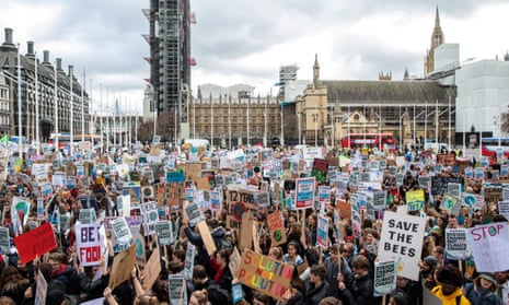 Young people and children take part in a climate protest in London in March 2019.
