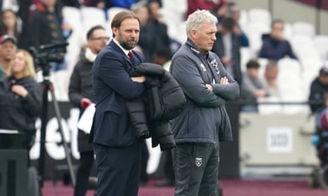 West Ham manager David Moyes (right) and technical director Tim Steidten before the home defeat to Arsenal in February.