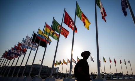 Flags of the countries participating in the World Cup on display in Doha, Qatar, this week.