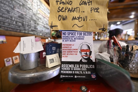 A ‘No Space for Bezos’ leaflet in a Venice bar.
