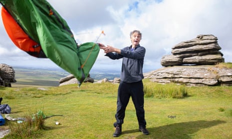 Sam Wollaston gets to grip with his tent – and the great outdoors – at Great Mis Tor in Dartmoor, Devon.