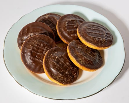 Jaffa Cakes arranged on a plate