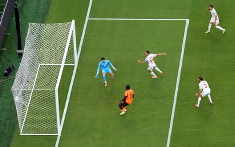 Tunisia’s Ellyes Skhiri scores an own goal as Netherland lead.