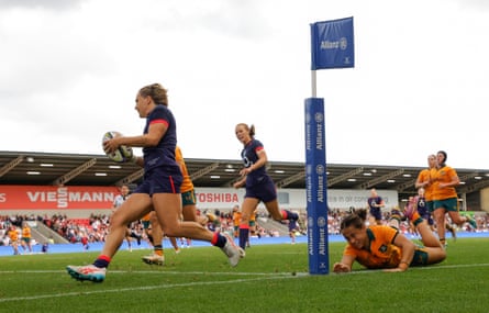 Claudia Moloney-MacDonald of England scoring the final England try in the second half.