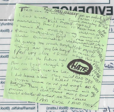 A note written by Lucy Letby was shown to the jury.