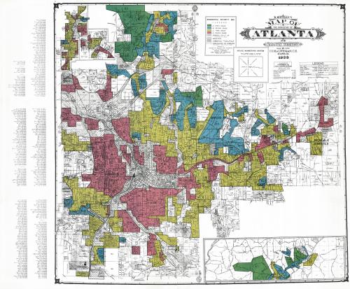 A map from the 1930s showing redlining in Atlanta.