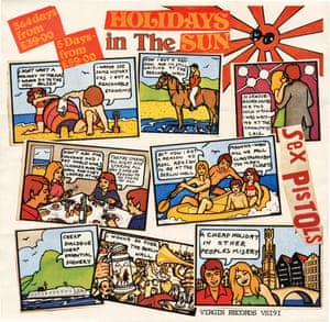 Holidays in the Sun withdrawn picture sleeve The band used a Belgian tourism advert as the basis for the artwork to the single Holidays in the Sun, complete with the songs lyrics replacing the original speech bubbles. The Belgian Traveling Service issued an angry letter to Virgin Records and sleeve was withdrawn