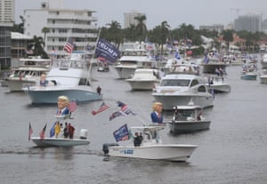 Boaters show their support for US president Donald Trump during a parade down the Intracoastal Waterway on Saturday in Fort Lauderdale, Florida.