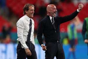 Roberto Mancini and Vialli celebrate together as Italy score against Austria at Euro 2020