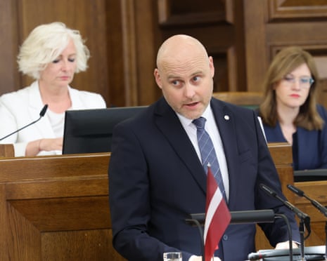 Latvian prime minister Andris Kulbergs addresses parliament during an extraordinary session in Riga, Latvia.