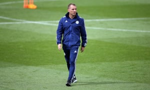 Brendan Rodgers during a Leicester City training session before their final Premier League game of the season at home against Manchester United.