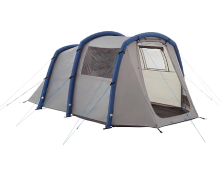 A grey and blue Eurohike Genus 400 Air Tent