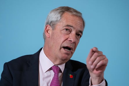 Nigel Farage talks to an audience at his party’s conference.