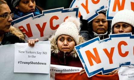 Protesters rally against the shutdown in New York on Monday.