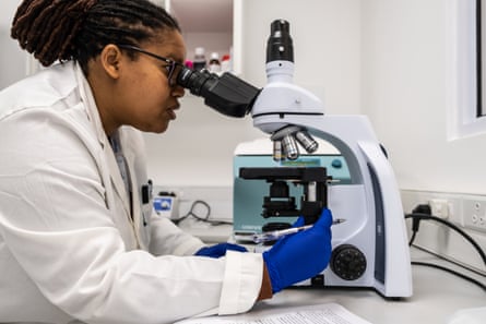 A scientist at the Afrigen Formulation Facility in Cape Town, South Africa.