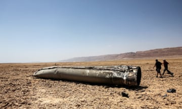 Remains of a ballistic missile near the Dead Sea after Iran’s attack on Israel.