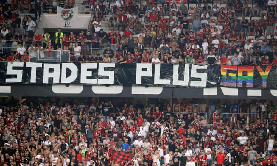 A homophobic banner unfurled at a football match between OGC Nice and Olympique de Marseille in August last year