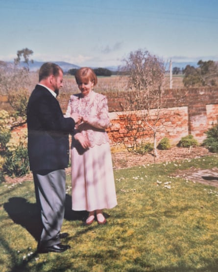 Rhonda and Keith renewing their vows in a garden