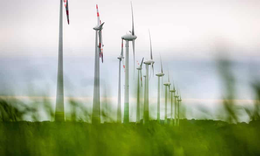 Wind turbines on the outskirts of the village of Klein Buenzow, north-east Germany
