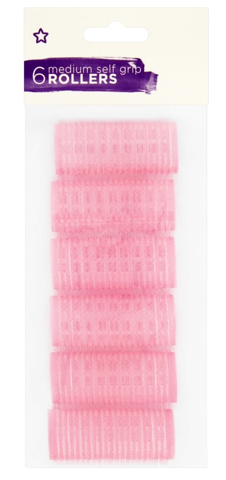 A pack of 6 pink Superdrug Velcro Rollers on a white background