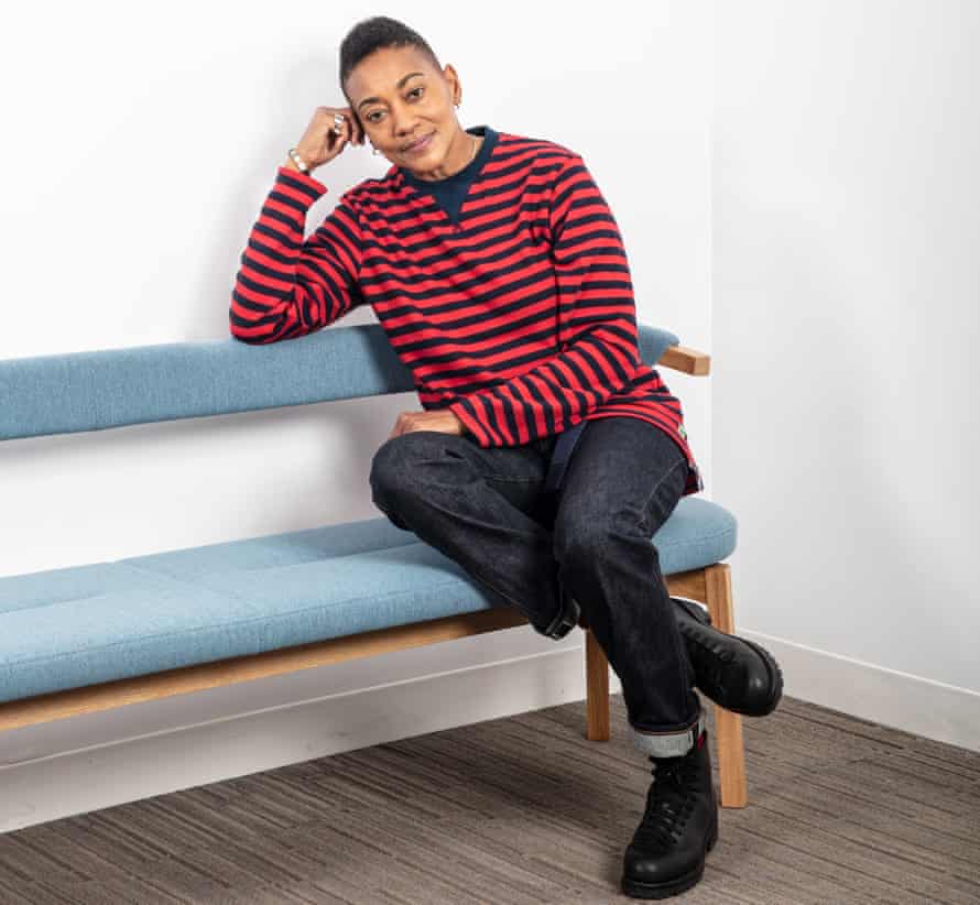 Robyn Crawford, sitting on a bench in her New York publishers' office