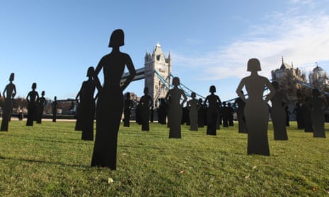 Silhouettes representing women murdered by current or former partners installed in London in 2009.