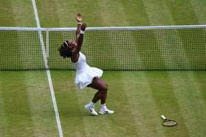Serena Williams celebrates after clinching the final point