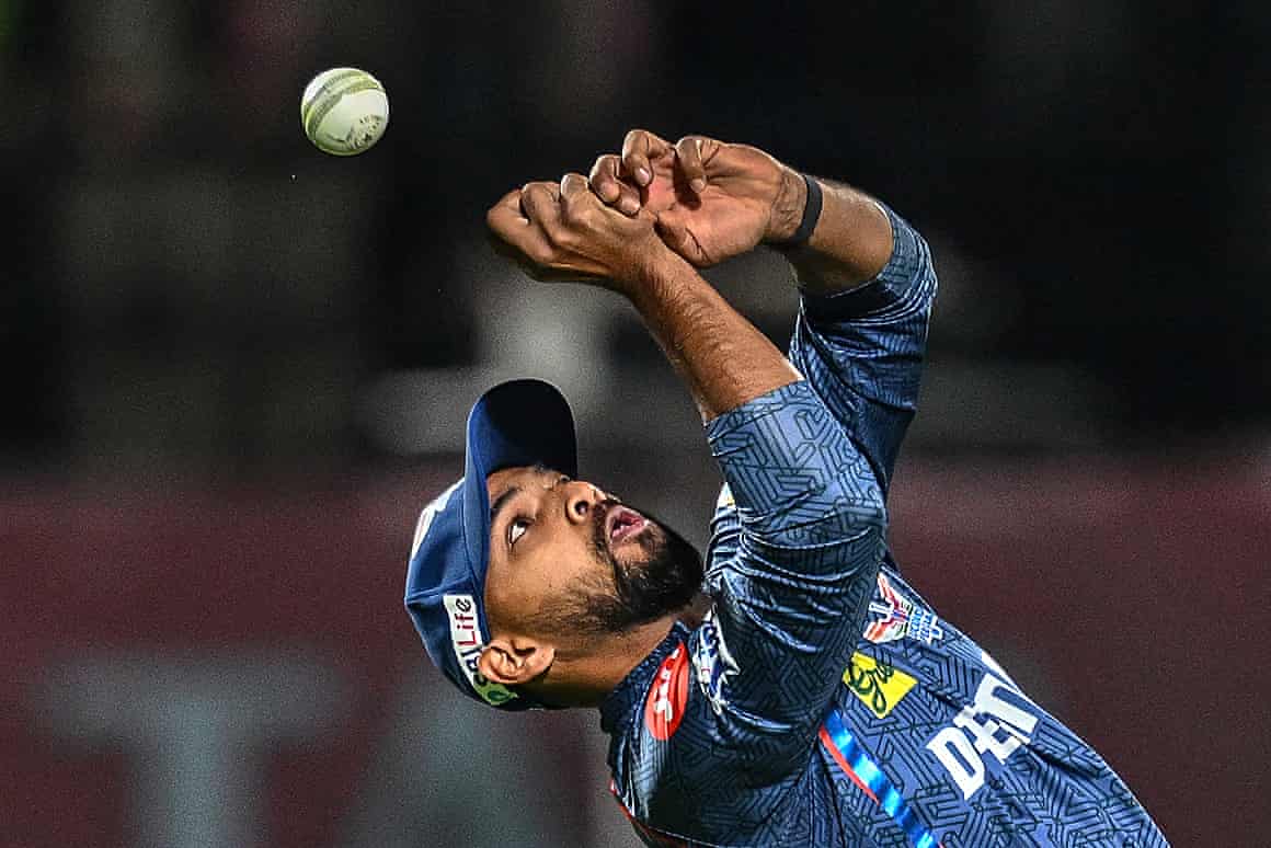 Nicholas Pooran drops Prabhsimran Singh while fielding for Lucknow in their IPL game against Punjab Kings.