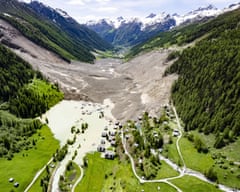 An aerial view of the destruction of Blatten