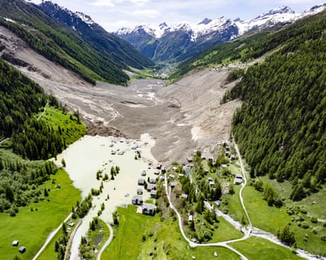 An aerial view of the destruction of Blatten