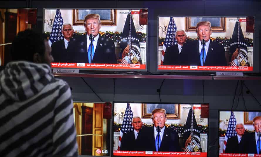 Trump’s speech on TV in Gaza City.