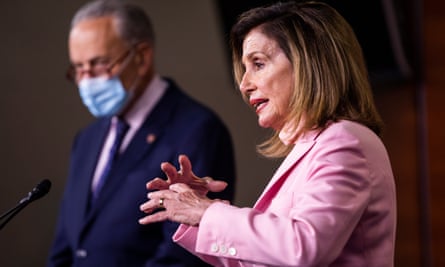Nancy Pelosi and Chuck Schumer speak to the media in the US Capitol in Washington DC, 23 July 2020.