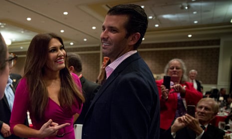 Donald Trump J. and Kimberly Guilfoyle press the flesh before addressing Pennsylvania Republicans in Hershey.