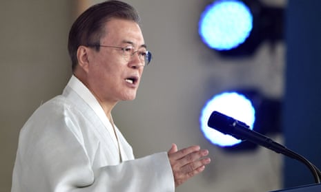 South Korean president Moon Jae-in delivers a speech during a ceremony to mark the 74th anniversary of Korea’s liberation from Japan’s 1910-45 rule.