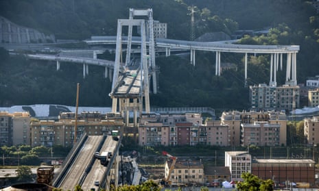 Abandoned vehicles on the Morandi motorway bridge after a section collapsed in the Italian city of Genoa.