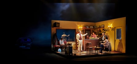 Marty Rea, Peter Coonan, Sean Fox, Brendan Coyle and Jolly Abraham in The Weir at the Abbey theatre, Dublin.