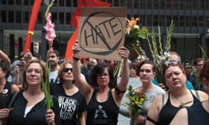 People gather to protest the far right in Chicago after the deadly rally in Charlottesville, Virginia.