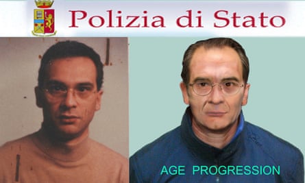 A composite picture showing a computer-generated image released by the Italian police, right, and a picture of Matteo Messina Denaro.