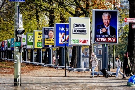 Election posters from various political parties in The Hague.