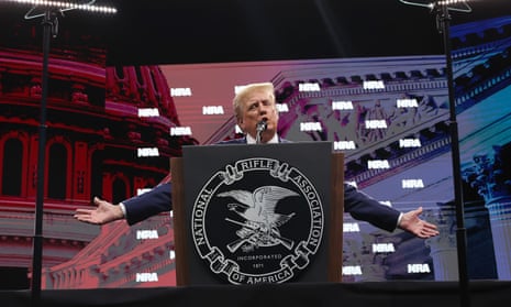 Former president Donald Trump speaks during at the National Rifle Association annual meeting &amp; exhibits, on Saturday, in Dallas, Texas. 