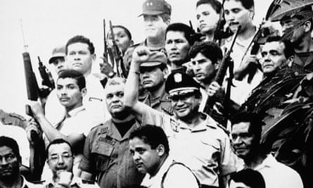 Manuel Noriega in Panama City, October 1989, after an attempted coup failed to oust him from power.