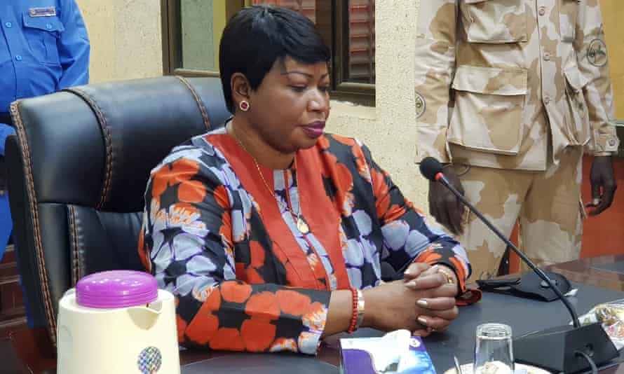 The international criminal court’s chief prosecutor, Fatou Bensouda, speaks to reporters in Nyala, Sudan, on Monday.