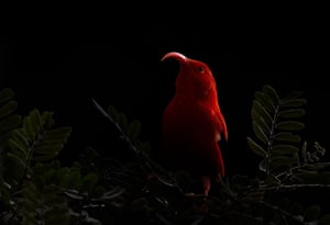 12-14 Years. Jewel of the Forest. ‘Haleakalā National Park is infamous for altitude sickness, but visiting it led me to an unforgettable moment. Flashes of red flickered through the trees, three to four ‘I‘iwi landing on a sunlit bush. With harsh light and no clouds above us, I underexposed the shot, creating a black background that made the bird’s scarlet feathers glow. The altitude may have made me miss out on a Short-eared Owl, but it gave me the perfect opportunity to capture Hawaii’s iconic honeycreeper in stunning contrast.’