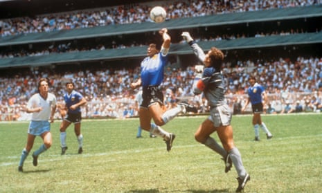 Diego Maradona scoring the ‘hand of God’ goal against England at the 1986 World Cup