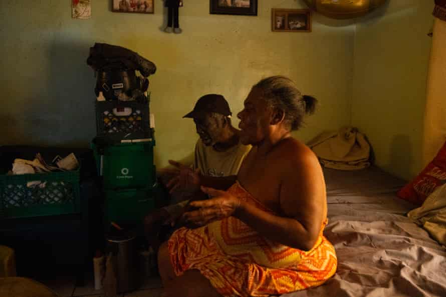 Sarepta Jackson and her husband, Jerry Stewart, inside their Phoenix home as it approaches 100F.