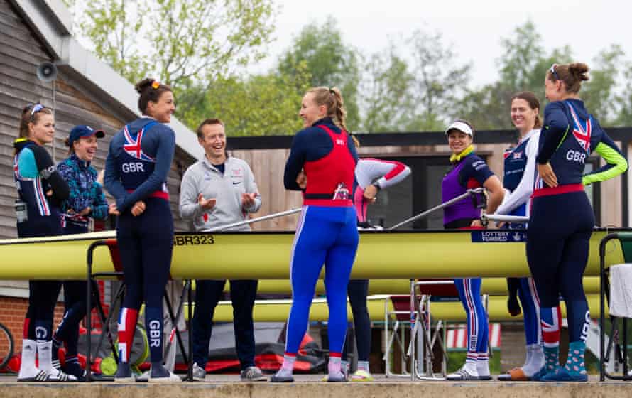 A pre-training talk for members of the Team GB women’s rowing squad