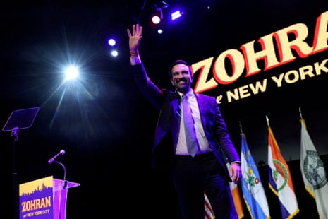 Democratic candidate for New York City mayor Zohran Mamdani waves on stage after winning the 2025 New York City Mayoral race, at an election night rally in the Brooklyn borough of New York City, New York, U.S.