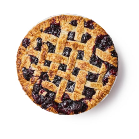 Baked pie –pastry is golden brown and the filling is bubbling in the centre